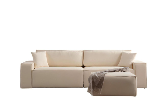 Puf exclusivo beige de cuatro plazas elegante set de 2 piezas