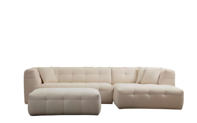 Sofá esquinero elegante en L con set de puff moderno de 2 piezas