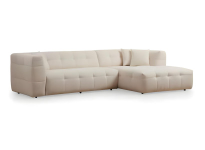 Sofá esquinero elegante en L con set de puff moderno de 2 piezas