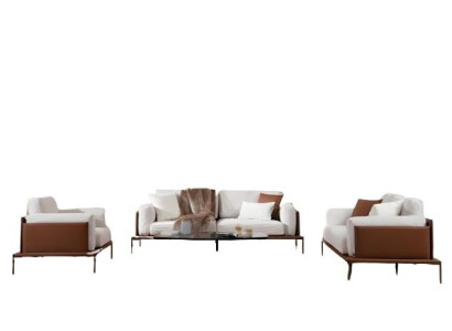 Sofá elegante de 3 plazas blanco-marrón en tela