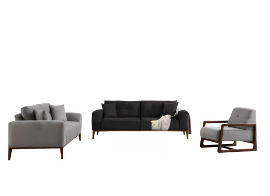 Sofá de diseño gris-negro para sala de estar con sillones de tela