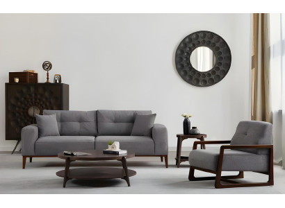 Sofá de diseño gris-negro para sala de estar con sillones de tela