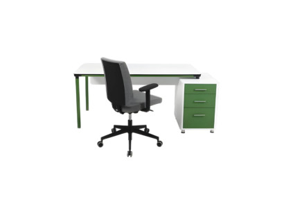 Mesa de trabajo moderna blanca y verde, muebles de oficina elegantes, escritorio