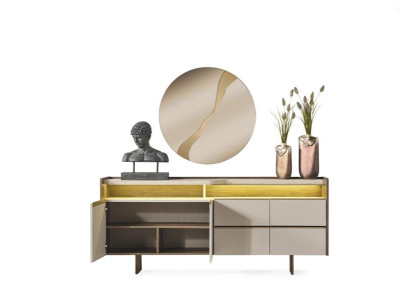 Cómoda con espejo grupo aparador cómoda madera beige comedor