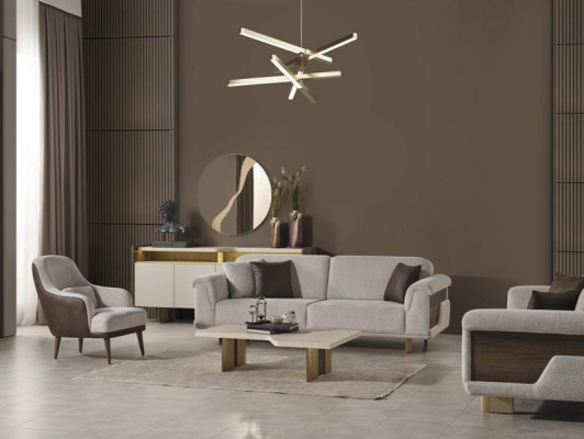 Sillón de diseño marrón de lujo tapizado en tejido lounge