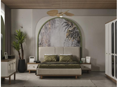 Cama moderna tapizada de lujo de diseño en madera con tejido de terciopelo