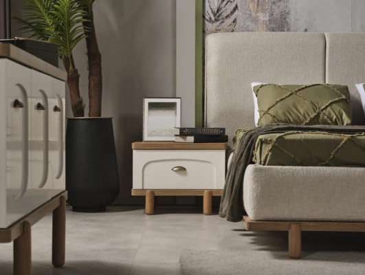Juego de dormitorio completo con 2 mesitas de noche y armario moderno
