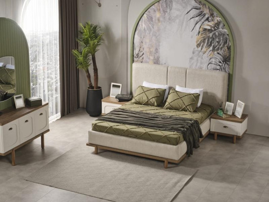 Conjunto completo para dormitorio con mesitas de noche, cama y armario de 4 piezas