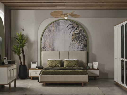 Conjunto completo para dormitorio con mesitas de noche, cama y armario de 4 piezas