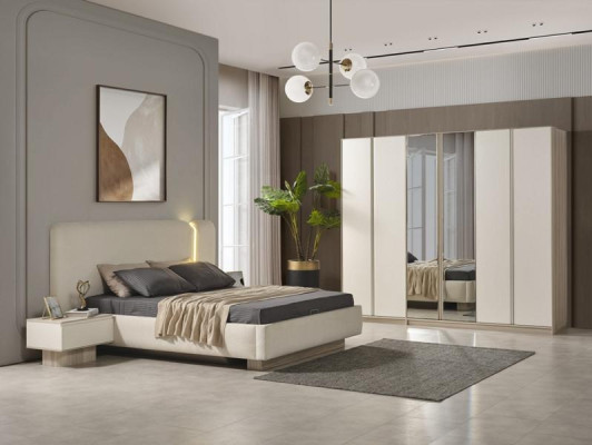 Conjunto completo para dormitorio con cama, mesitas de noche y armario de 4 piezas