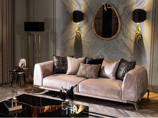 Conjunto de muebles para sala de estar con sofá, lámpara, espejo y pouf de 7 piezas