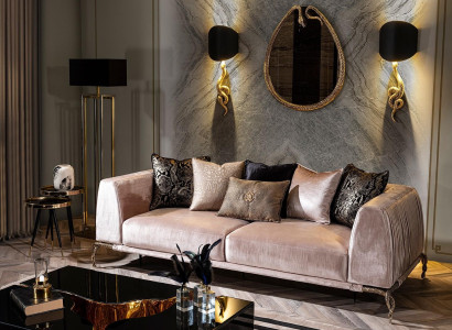 Conjunto de muebles para sala de estar con sofá, lámpara, espejo y pouf de 7 piezas