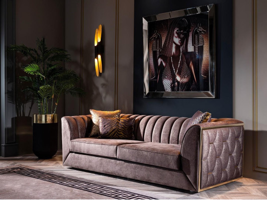 Sofá moderno de 2 plazas para salón lujo diseño madera muebles tapizados tela nuevo