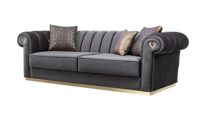 Sofá de 3 plazas lujo diseño moderno elegante muebles de madera tejido acolchado nuevo