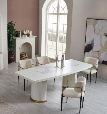 Mesa de comedor de lujo Mesa de comedor moderna de madera blanca