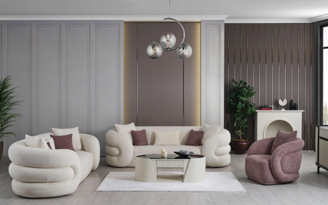 Juego de sofá de 3 plazas y sillón color blanco 3 piezas nuevo diseño salón