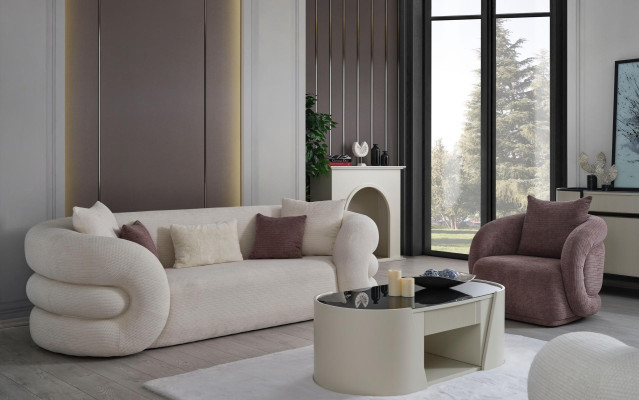 Juego de sofá de 3 plazas y sillón color blanco 3 piezas nuevo diseño salón