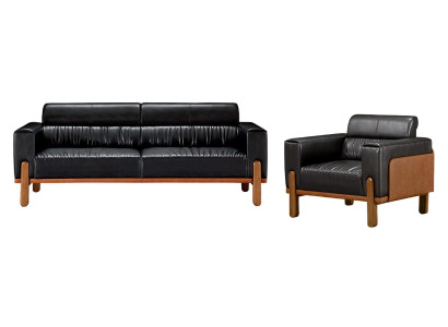 Conjunto de sofá de diseño para sala de estar con sillón acolchado de piel relax de 2 piezas