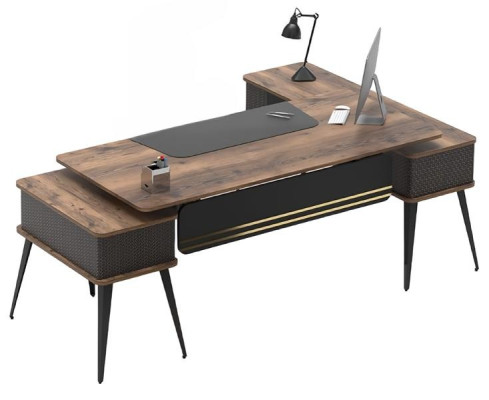 Conjunto de oficina mesa de café mesa móvil de madera oficina marrón negro