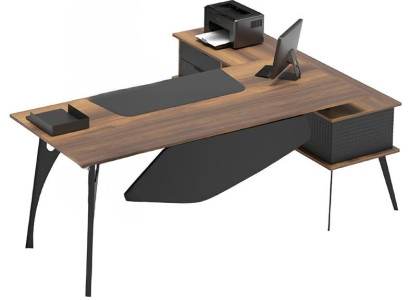 Escritorio en forma de L, escritorio de esquina, mesa de almacenamiento marrón negro