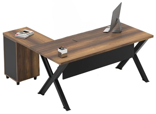 Mesa de esquina con espacio de almacenamiento para oficina marrón y negro