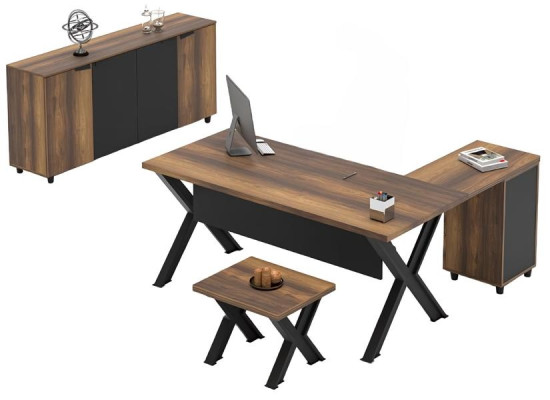 Mesa de esquina con espacio de almacenamiento para oficina marrón y negro