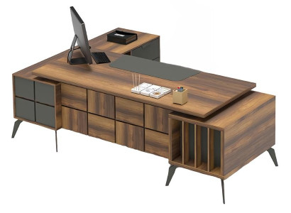 Conjunto de oficina mesa de trabajo en forma de L mesa móvil gris marrón