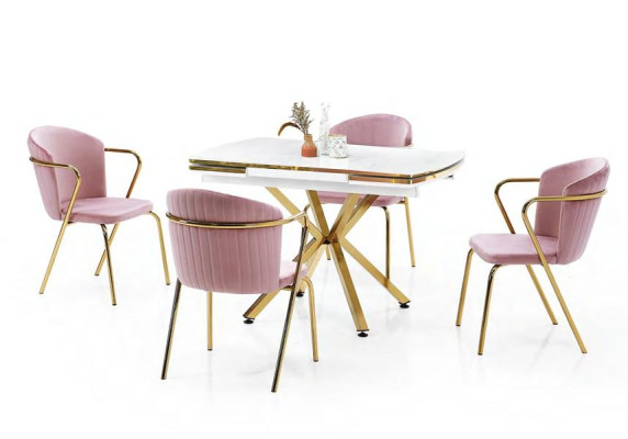 Silla de comedor sillón silla de salón rosa oro acero inoxidable