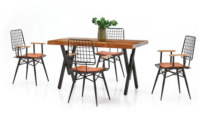 Silla de terraza silla de metal con cojín silla de comedor con brazos naranja