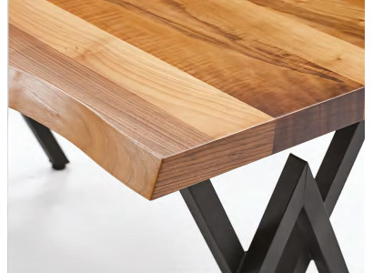 Mesa de jardín Mesa de terraza Mesa de comedor Madera Acero inoxidable Mesa con borde natural