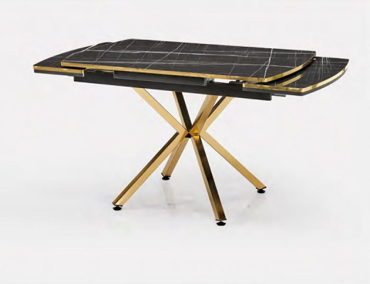 Mesa de comedor 120x80 Negro Oro Mesas de comedor Comedor Metal Mármol
