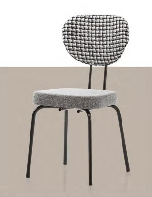 Silla de terraza Silla de comedor Silla tapizada a cuadros Top Gris Metal