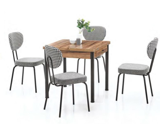 Silla de terraza Silla de comedor Silla tapizada a cuadros Top Gris Metal