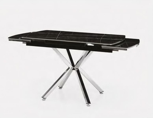 Mesa de comedor extensible efecto mármol brillante sillas negras metal comedor