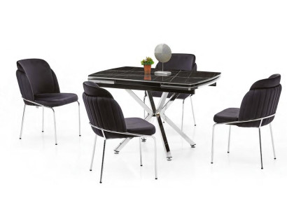 Mesa de comedor Mesa extensible Mesa de salón de mármol negro acero inoxidable