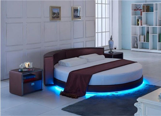 Cama redonda Bordeaux con iluminación LED sofá moderno tapizado