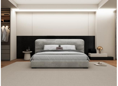 Cama gris lujosa con cabecera acolchada moderna para dormitorio