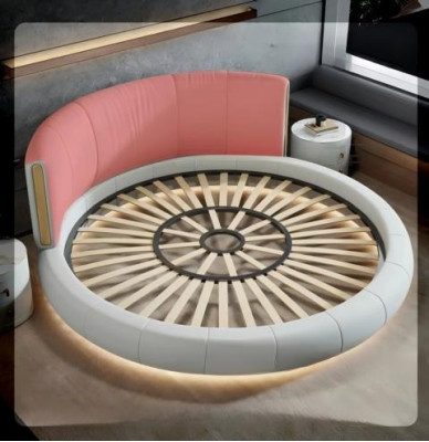 Cama redonda gris-beige exclusiva con diseño moderno para el dormitorio
