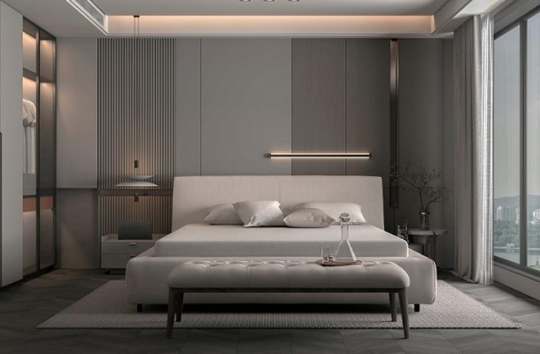 Cama tapizada elegante en beige