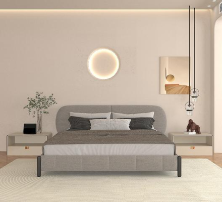 Cama elegante tapizada gris