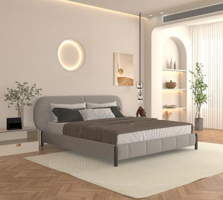 Cama elegante tapizada gris