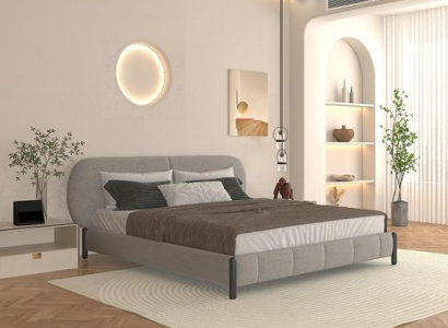 Cama elegante tapizada gris