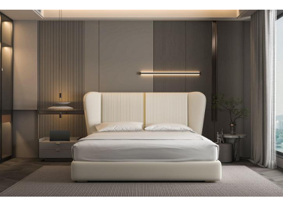 Cama de tela beige de lujo moderna