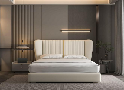 Cama de tela beige de lujo moderna