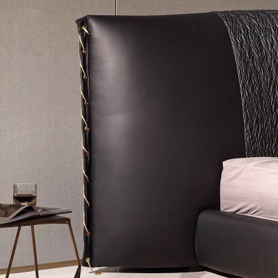 Cama moderna negra, tapizada, lujosa, exclusiva