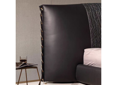 Cama moderna negra, tapizada, lujosa, exclusiva