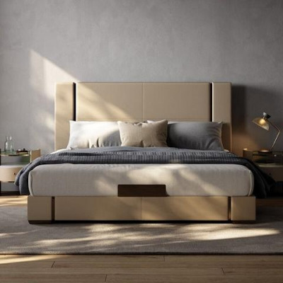 Cama tapizada lujosa moderna en beige