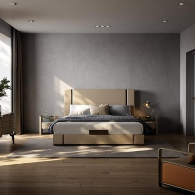 Cama tapizada lujosa moderna en beige