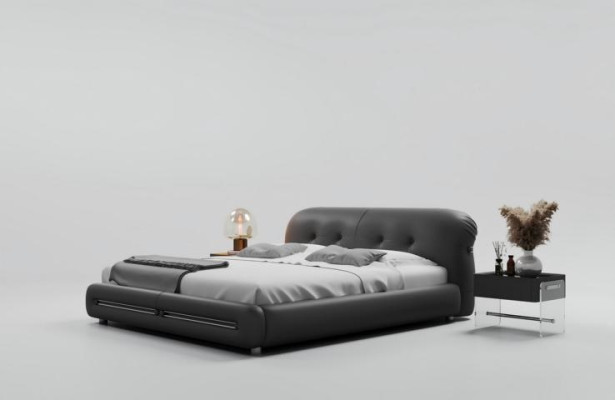 Cama moderna de diseño lujoso y cómodo tapizada