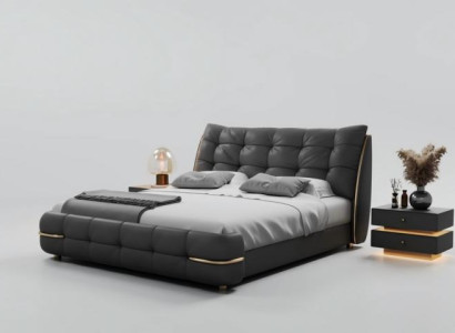 Cama tapizada moderna negra con diseño elegante